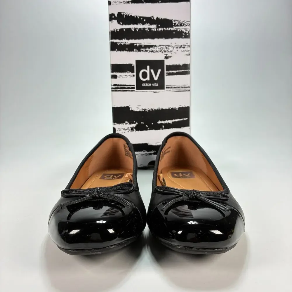 DV Dolce Vita Moxy Black Casual Slip On Bow Ballet Flat Sandals Women's Size 7.5